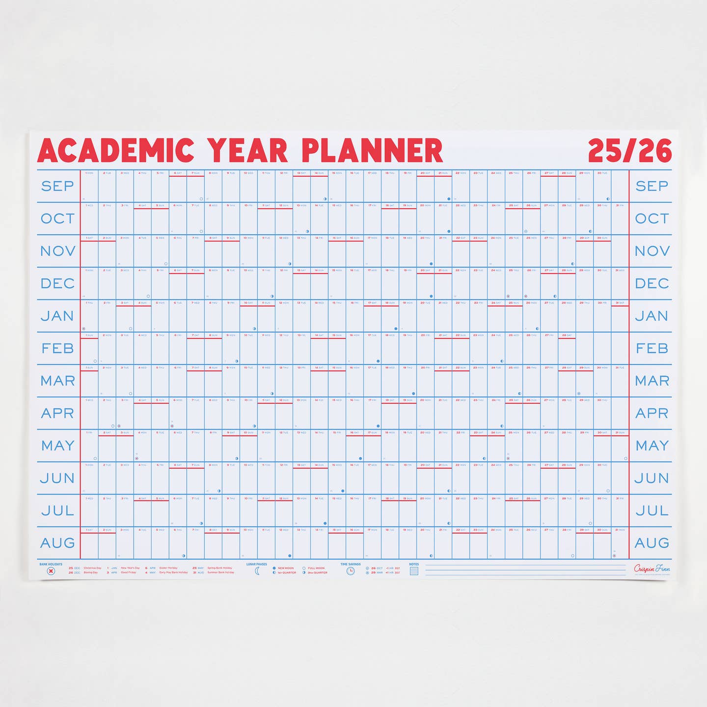 Crispin Finn 2025/2026 Academic Year Planner - Landscape View
