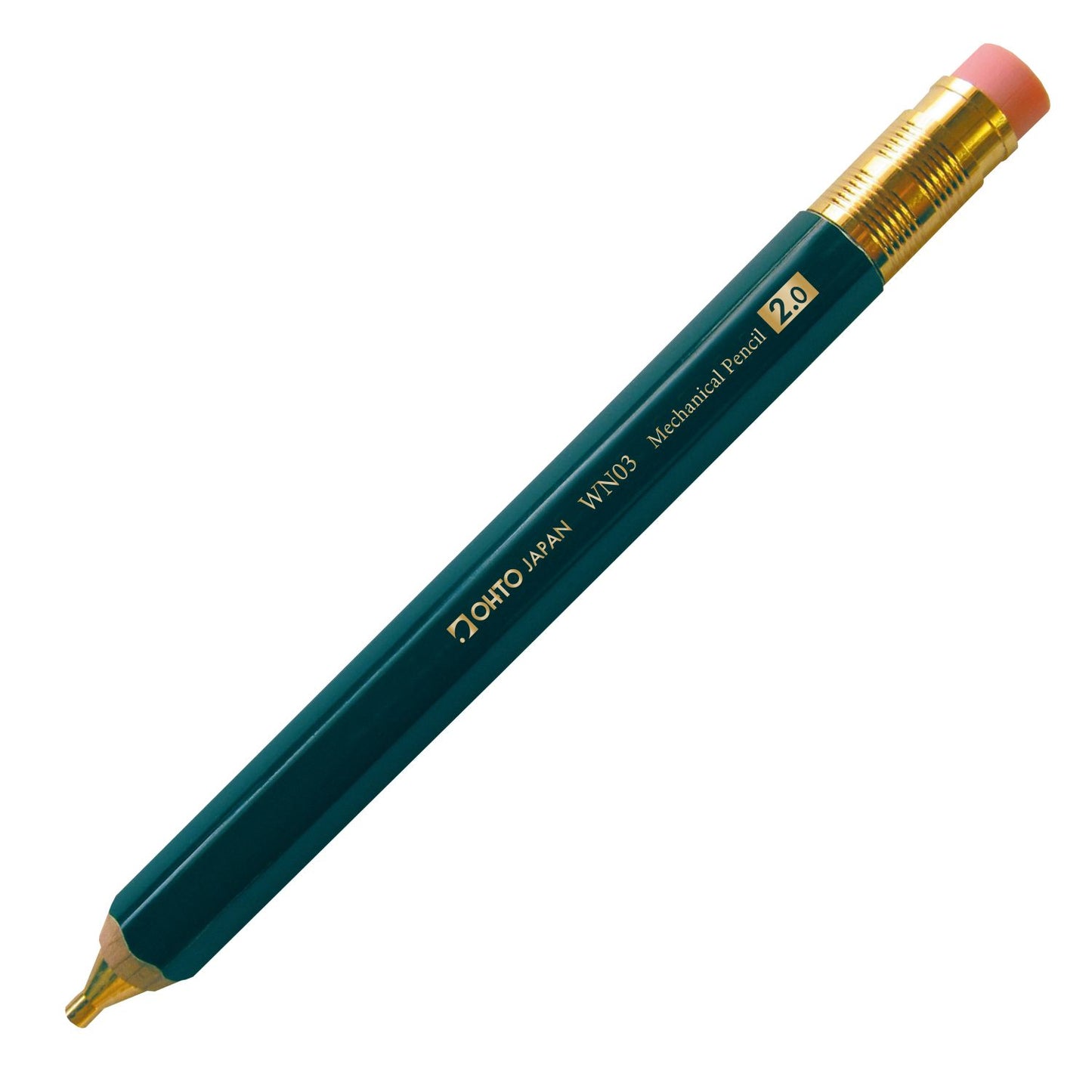 OHTO WN03 Wooden Mechanical Pencil w/ Pencil Top Eraser Green 2mm