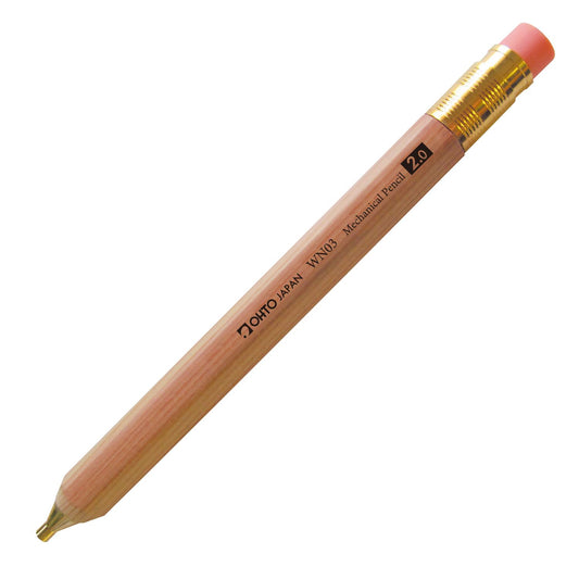 OHTO WN03 Wooden Mechanical Pencil w/ Pencil Top Eraser Natural 2mm
