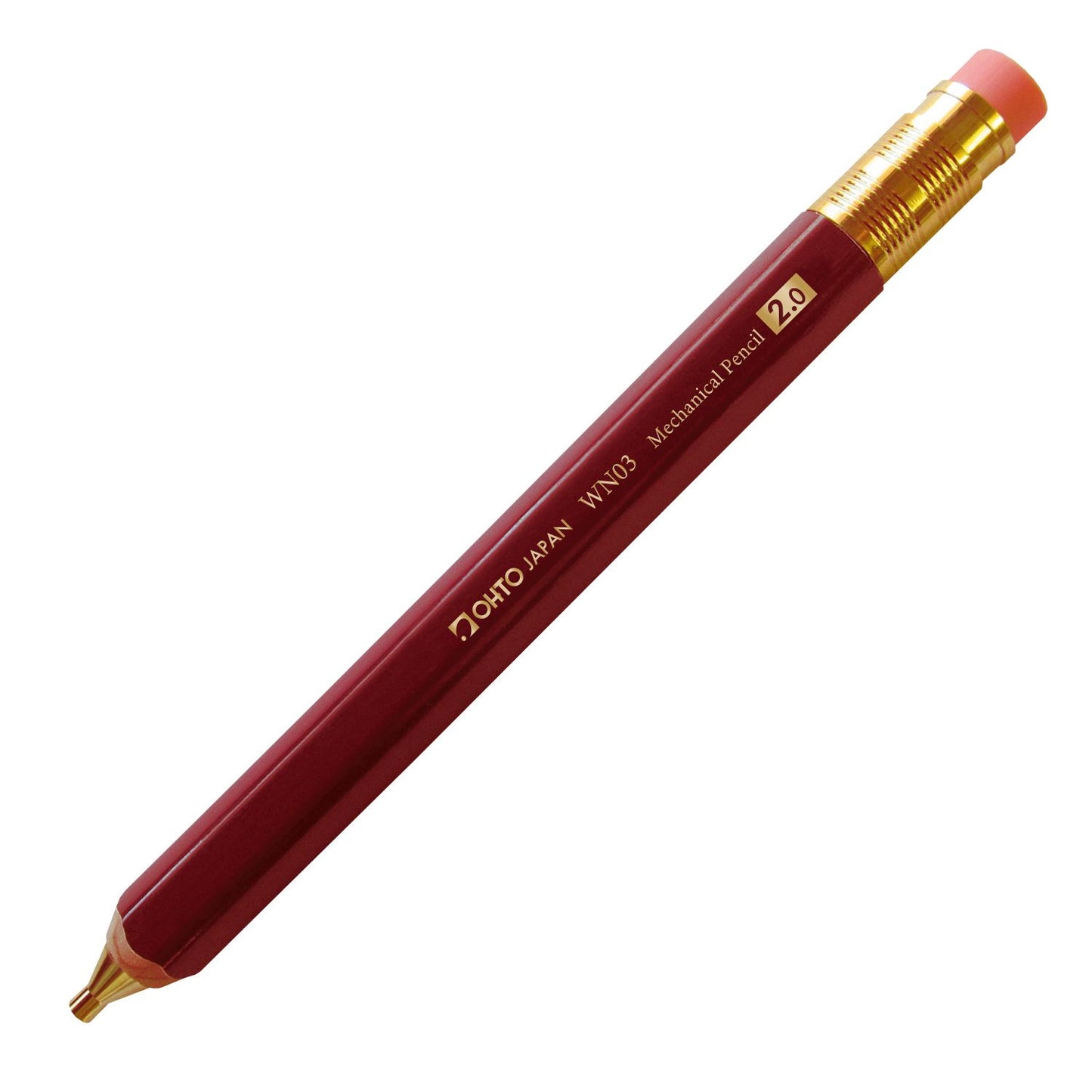 OHTO WN03 Wooden Mechanical Pencil w/ Pencil Top Eraser Deep Red 2mm