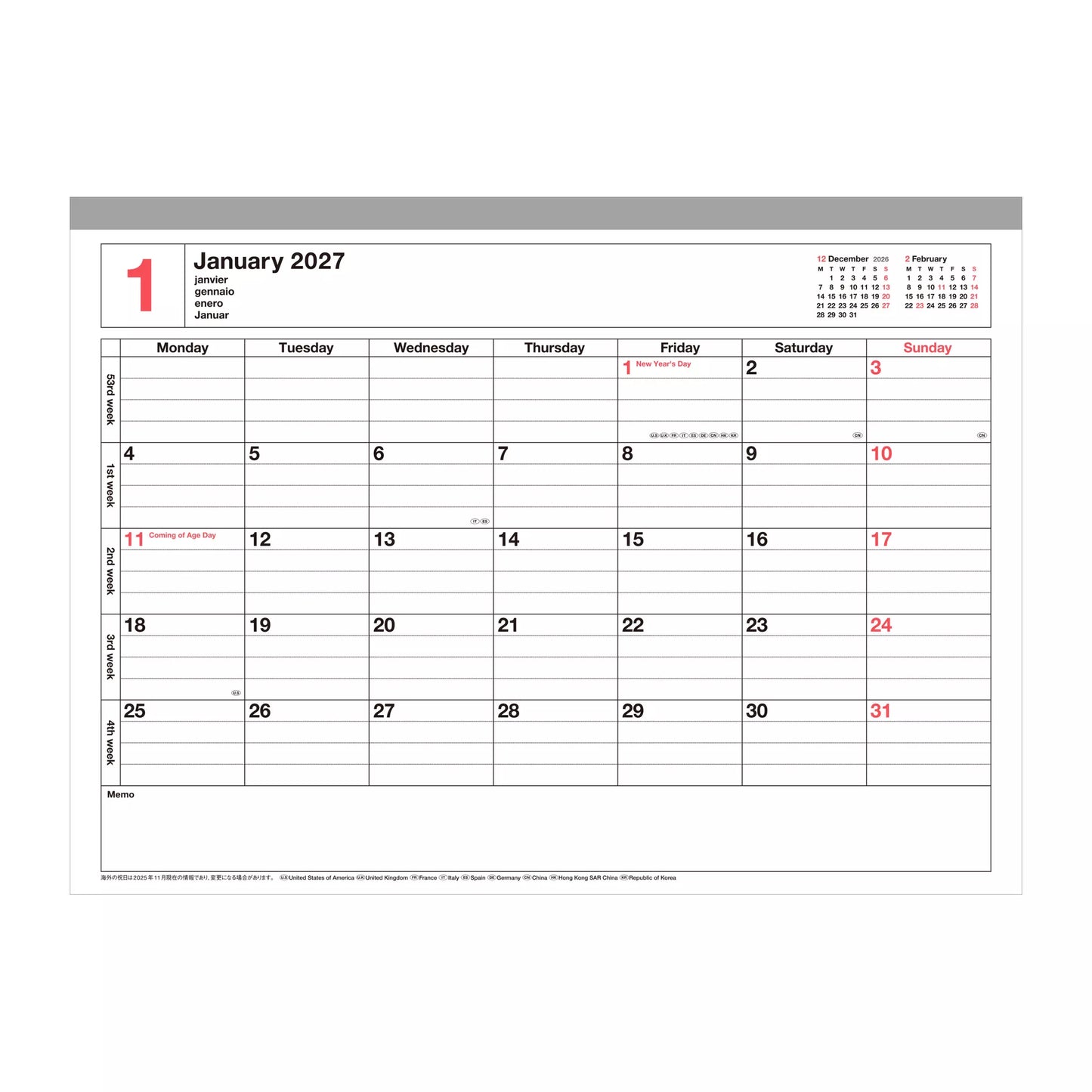 Mark's Inc 2027 Small Notebook Calendar